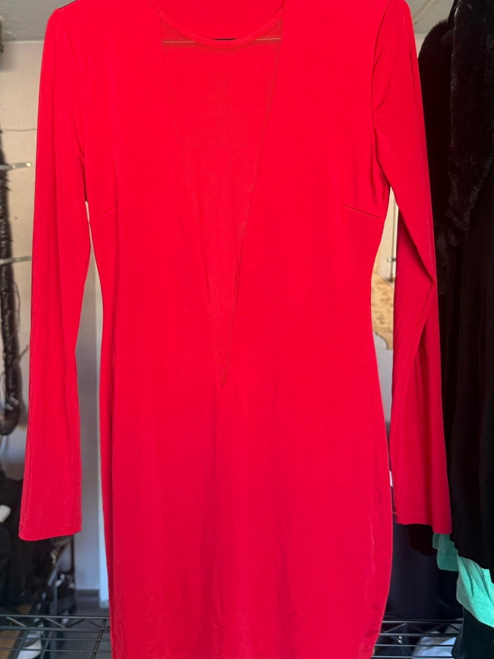 Fashion Nova Red Long-Sleeve Plunge V-Neck Bodycon Dress